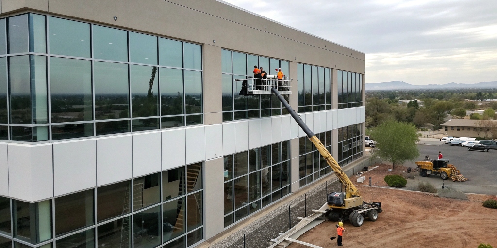 Modern office in Athens, AL undergoing large window replacement to support business growth and expansion milestones