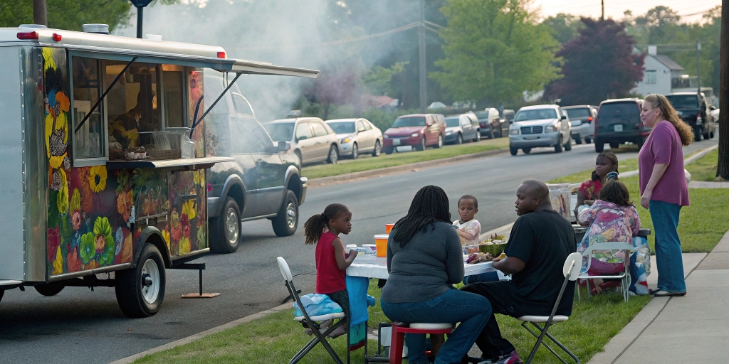 Families in Madison, AL enjoying meals from a BBQ food truck as an alternative to traditional sit-down dining