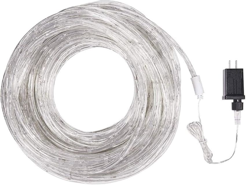 Waterproof DINGFU LED rope lights glowing along an outdoor patio