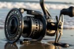 Heavy-duty waterproof spinning reel with sealed bearings and corrosion-resistant construction designed for saltwater surf fishing