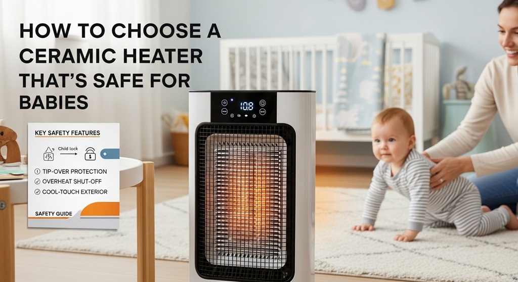 Baby nursery with ceramic heater placed safely away from crib