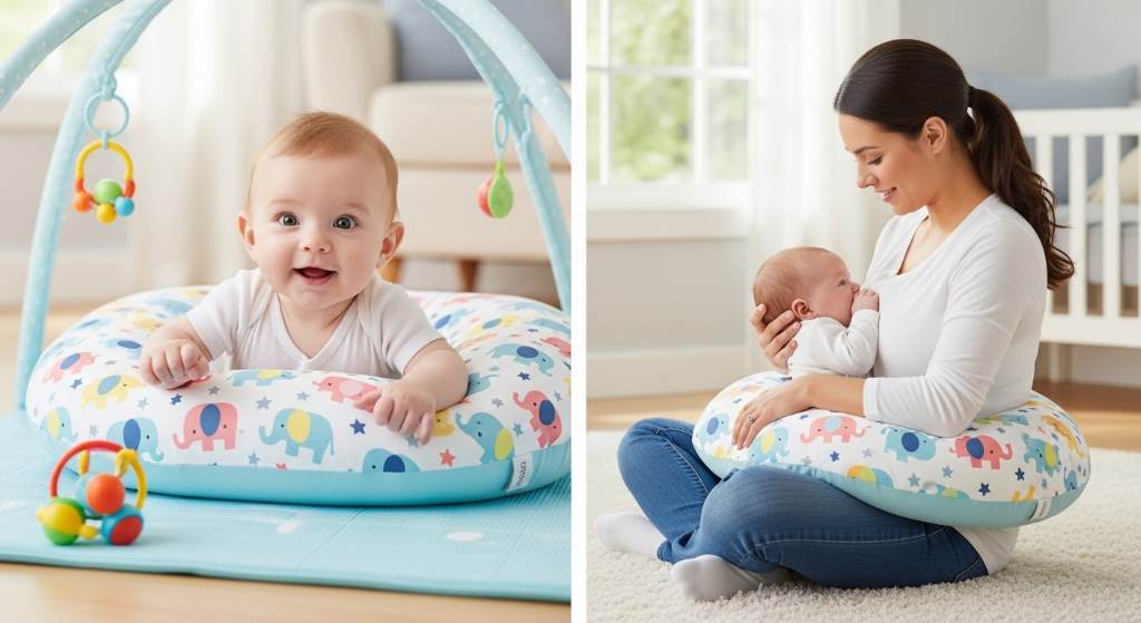 Versatile Boppy nursing pillow supporting baby during tummy time and feeding session