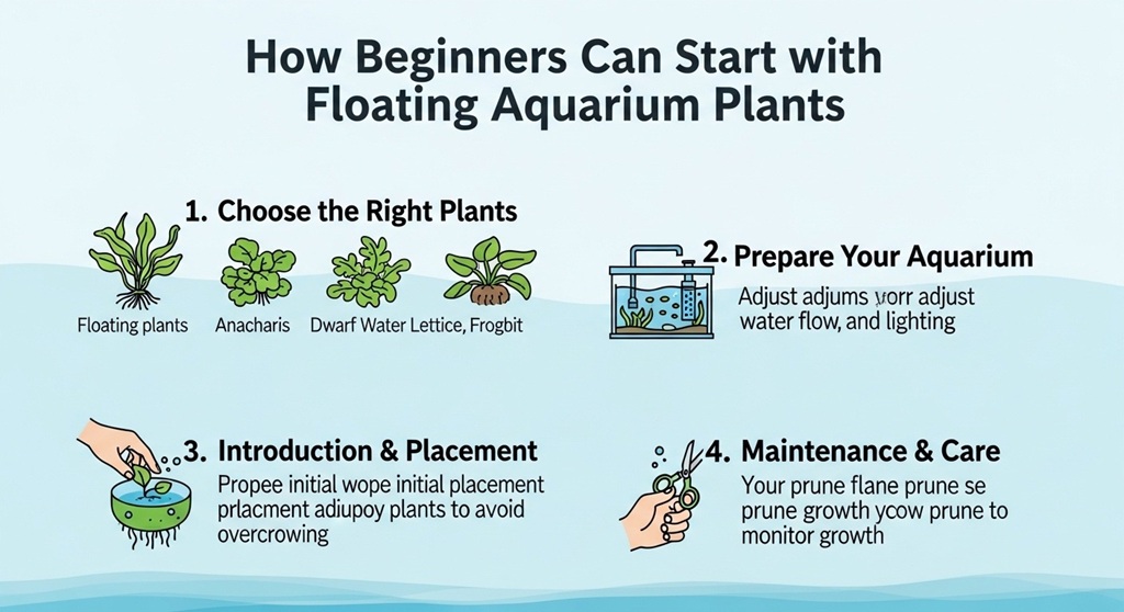 Floating aquarium plants covering water surface in beginner fish tank