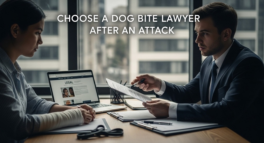 Dog bite lawyer consulting injured client