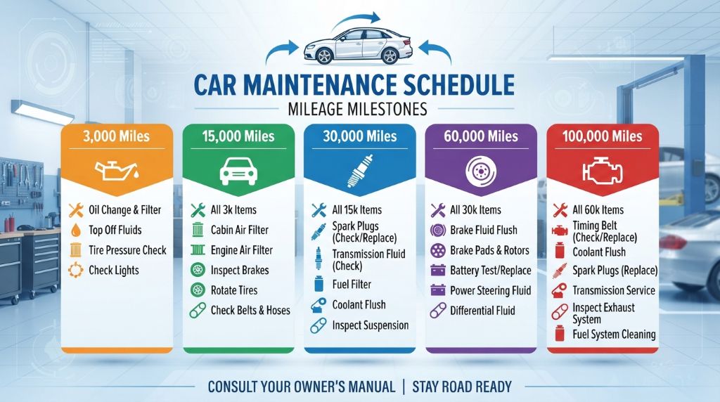 Complete car maintenance schedule by mileage