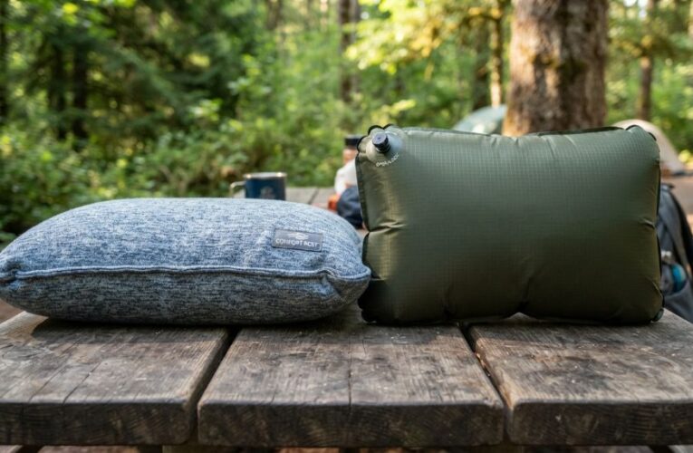 Memory foam and inflatable camping pillows side by side