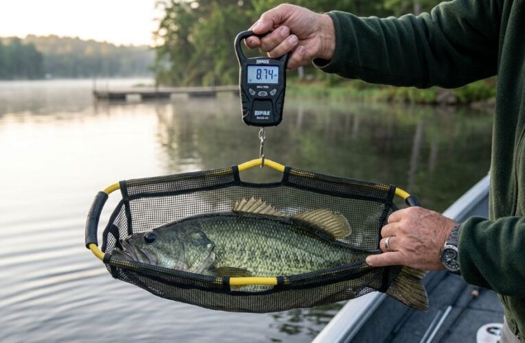 Weighing a fish with a fishing gear scale
