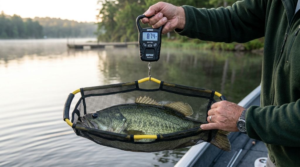Weighing a fish with a fishing gear scale