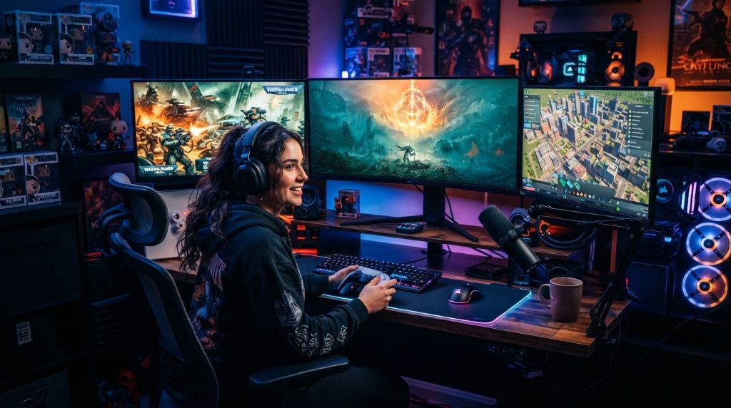 Gamer exploring action, RPG, strategy, and simulation games