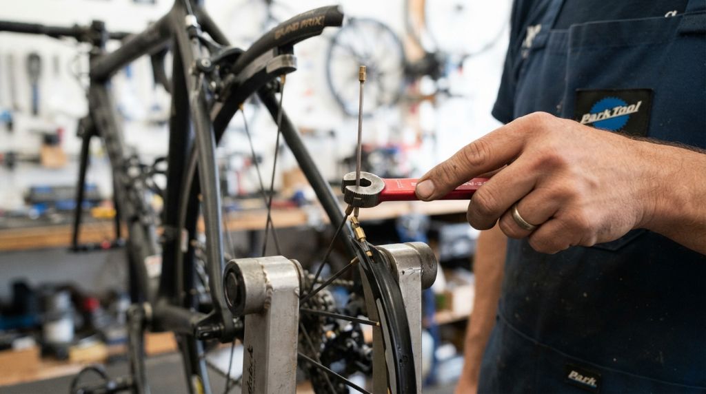 Straightening a bike wheel without specialized tools