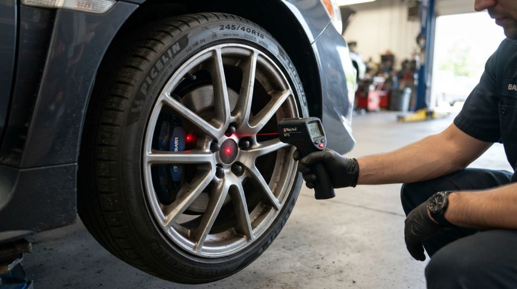 Inspecting brake rotors for overheating and damage