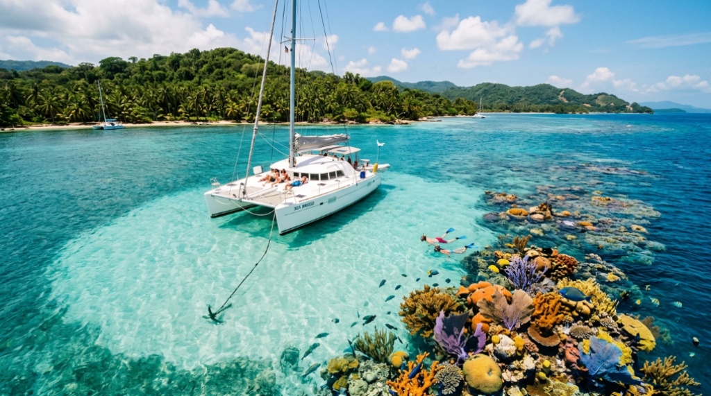 A diver checking an eco-friendly marine mooring buoy near colorful coral.